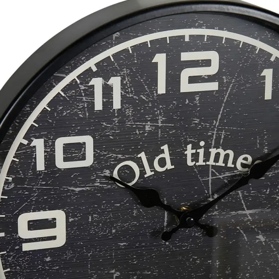 Ostaria Wandklok/muur klok - Old Times - D30 cm - metaal - zwart