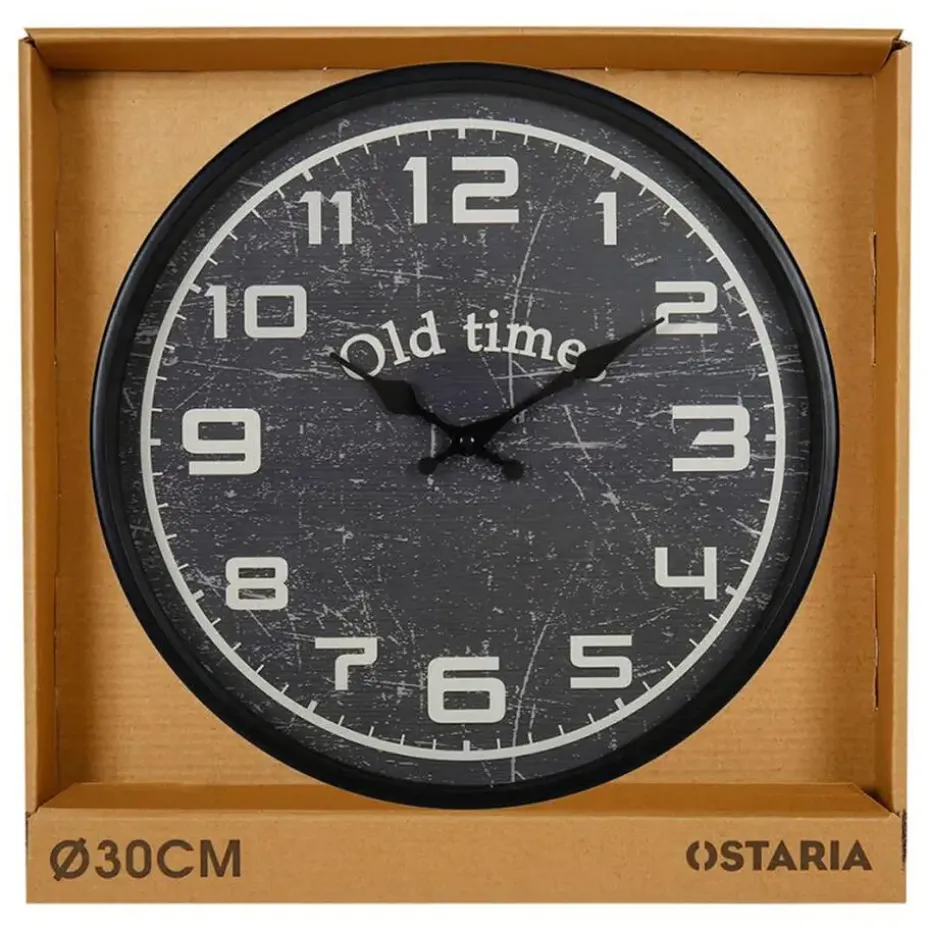 Ostaria Wandklok/muur klok - Old Times - D30 cm - metaal - zwart