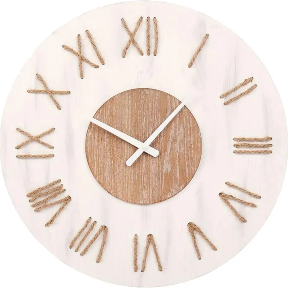 Ostaria Wandklok/muur klok - Maritiem - D50 cm - touw - wit/bruin