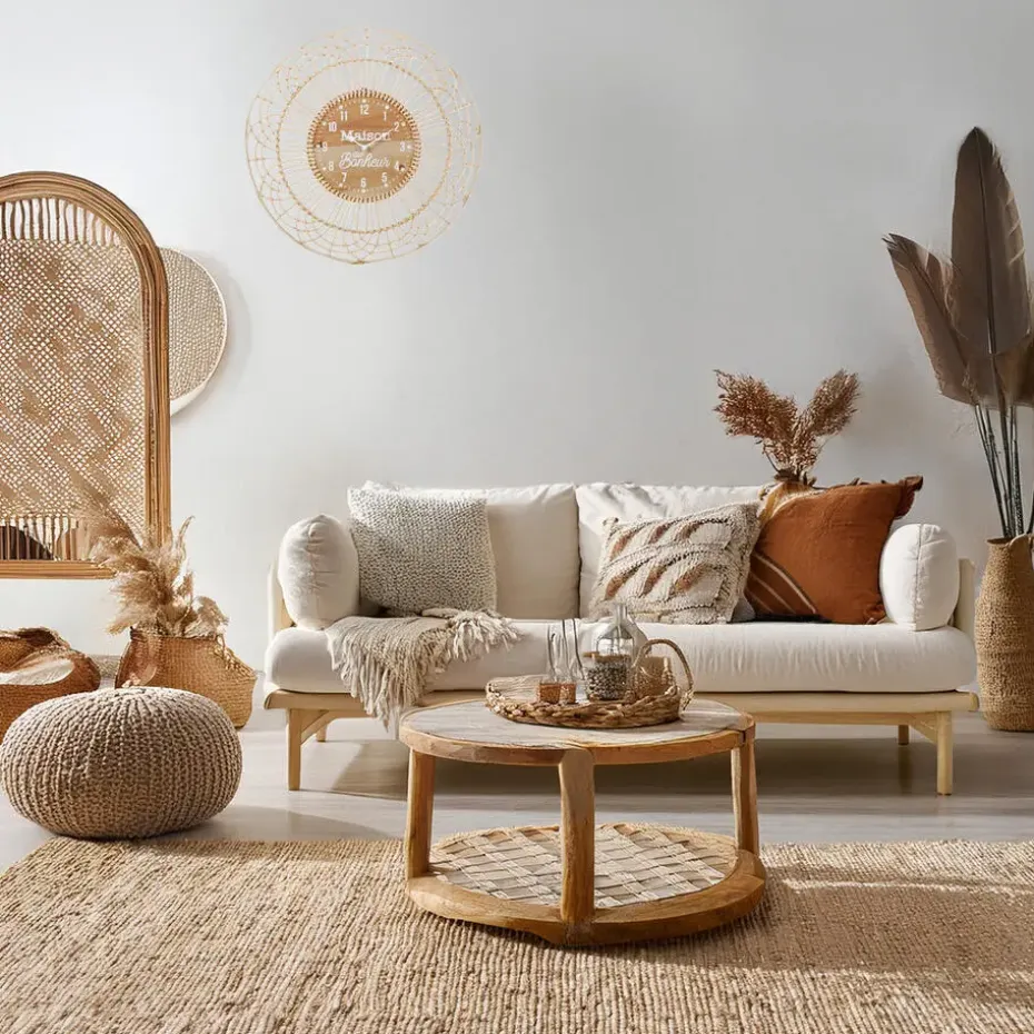 Ostaria Wandklok/muur klok - Ibiza stijl - D50 cm - naturel
