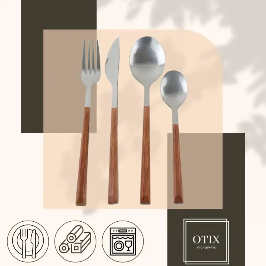 OTIX Bestekset 4 persoons RVS met Houtlook 16-delig