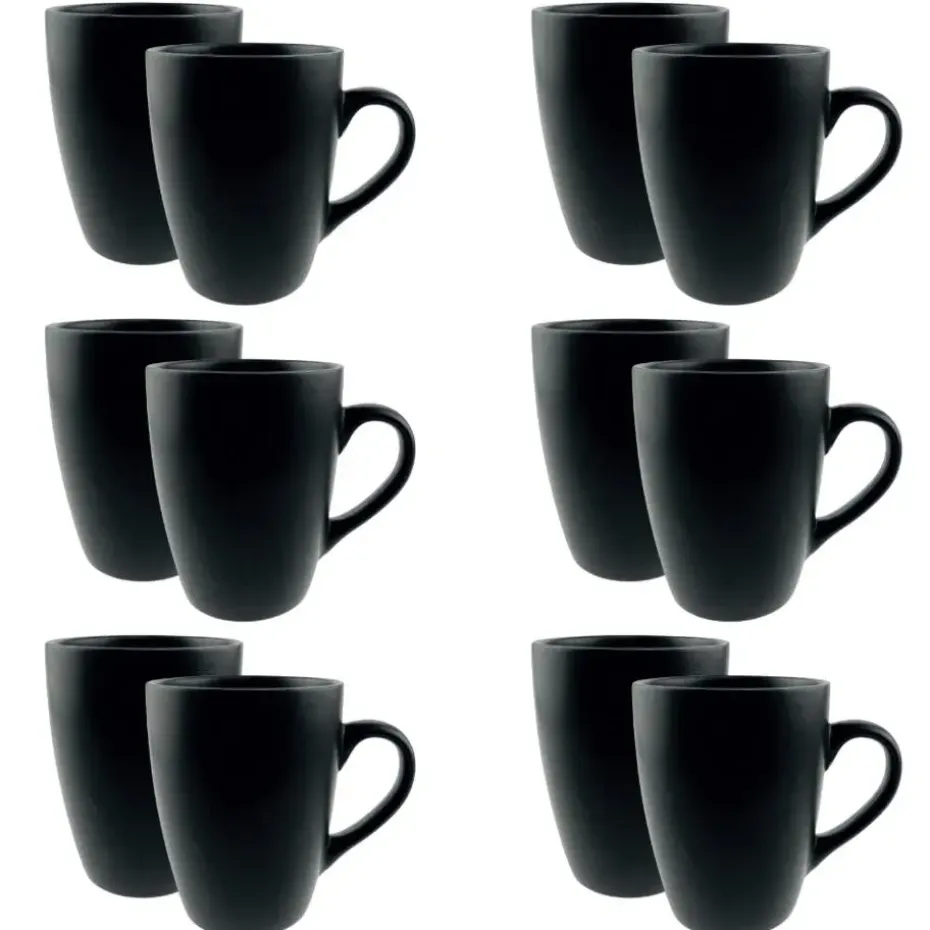 OTIX Koffiekopjes met Oor Koffietassen Set van 12 Mat Zwart 340ml