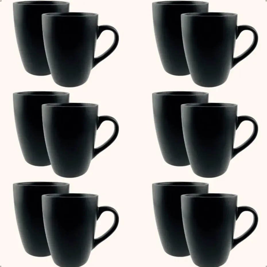 OTIX Koffiekopjes met Oor Koffietassen Set van 12 Mat Zwart 340ml