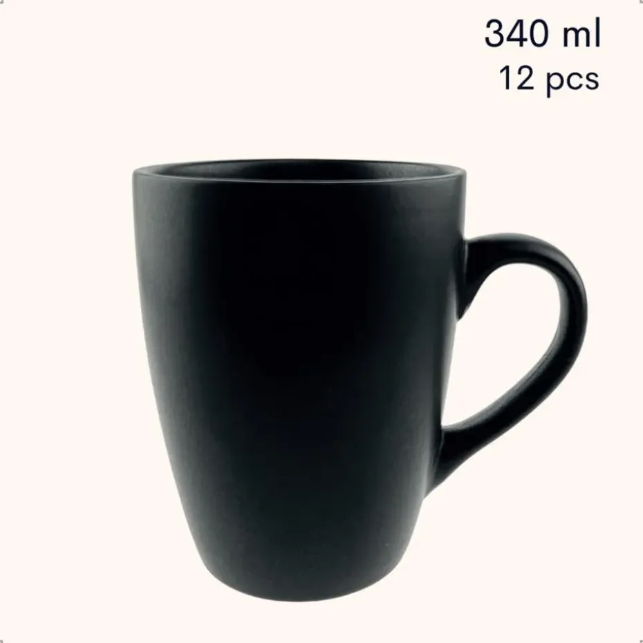 OTIX Koffiekopjes met Oor Koffietassen Set van 12 Mat Zwart 340ml
