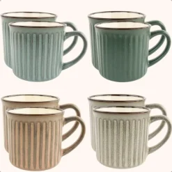 OTIX Koffiekopjes met Oor Koffietassen Set van 8 Aardewerk 250 ml MOSS