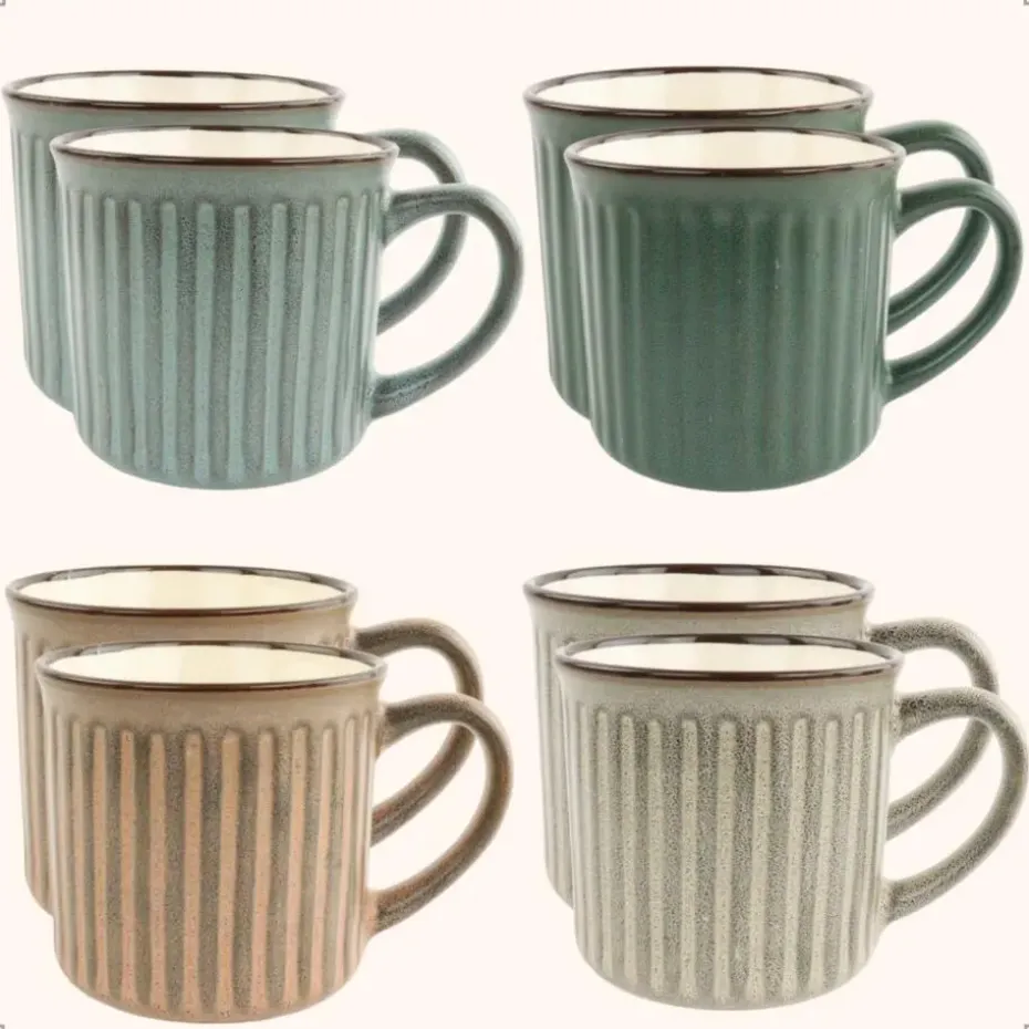 OTIX Koffiekopjes met Oor Koffietassen Set van 8 Aardewerk 250 ml MOSS