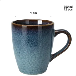 OTIX Koffiekopjes met Oor Set van 12 Koffietassen Theemok 350ml EBONY