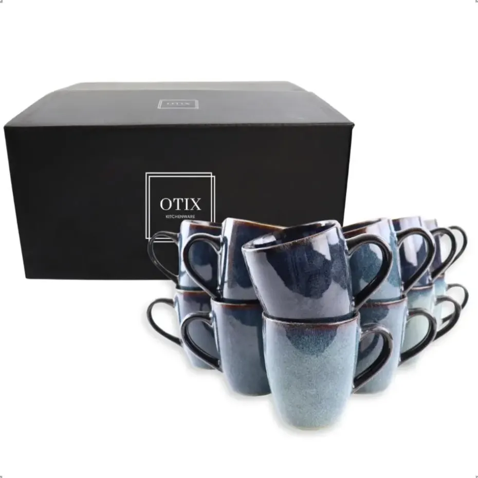 OTIX Koffiekopjes met Oor Set van 12 Koffietassen Theemok 350ml EBONY