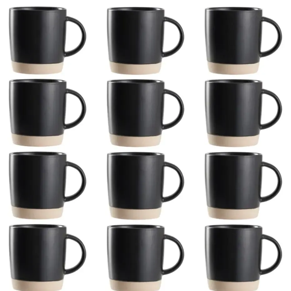 OTIX Koffiekopjes Theemokken Koffietassen Set van 12 Zwart 310 ml Aardewerk