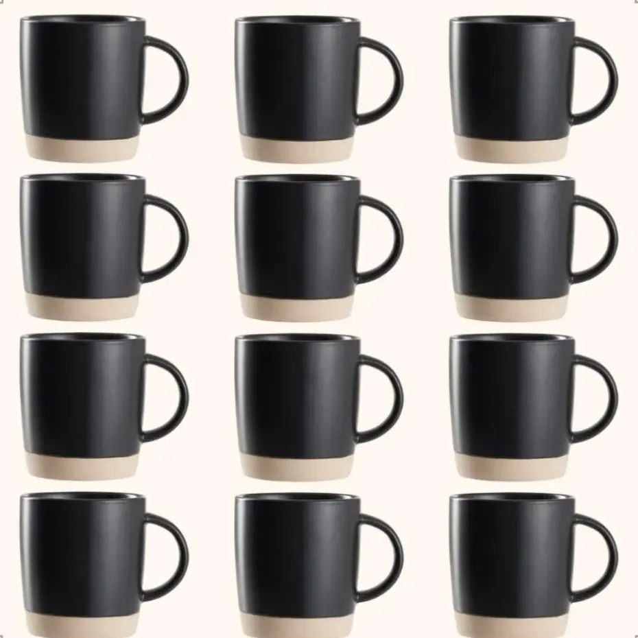 OTIX Koffiekopjes Theemokken Koffietassen Set van 12 Zwart 310 ml Aardewerk