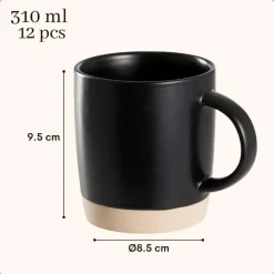 OTIX Koffiekopjes Theemokken Koffietassen Set van 12 Zwart 310 ml Aardewerk