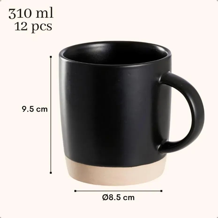 OTIX Koffiekopjes Theemokken Koffietassen Set van 12 Zwart 310 ml Aardewerk