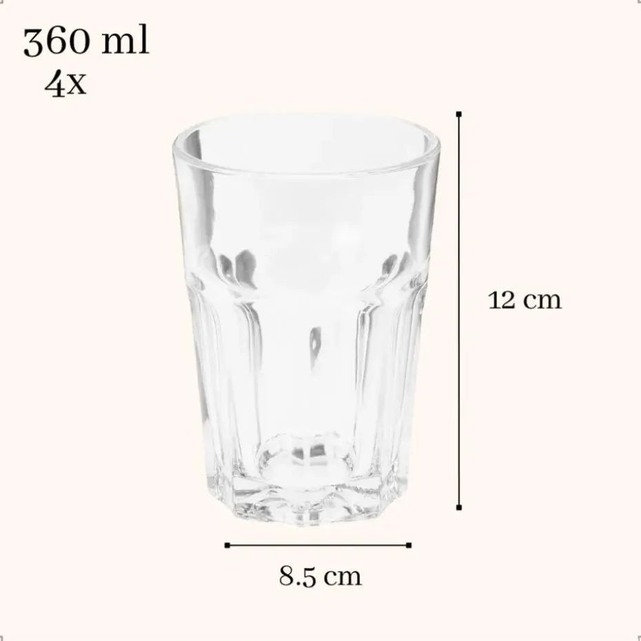 OTIX Limonadeglazen Waterglazen 4 Stuks 36 cl Transparant Glaswerk Stapelbaar