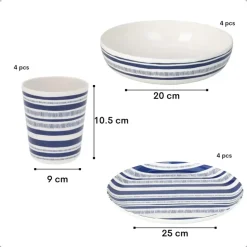OTIX Serviessets 12 Delig STRIPES - BLUE