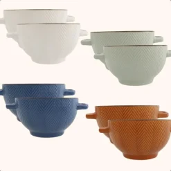OTIX Soepkommen met Oor Set van 8 Verschillende kleuren Aardewerk 680 ml