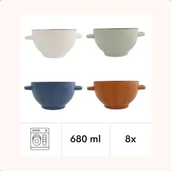 OTIX Soepkommen met Oor Set van 8 Verschillende kleuren Aardewerk 680 ml