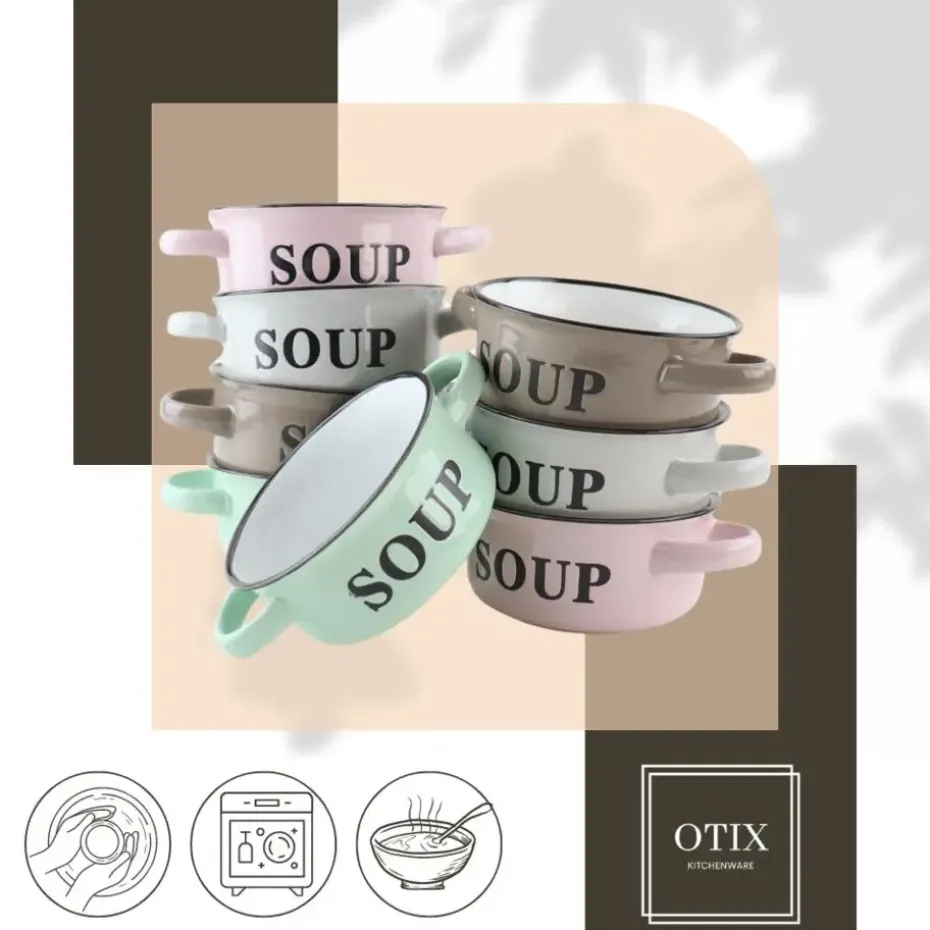 OTIX Soepkommen met Oor Set van 8 Schaaltjes 500ml Diverse Kleuren