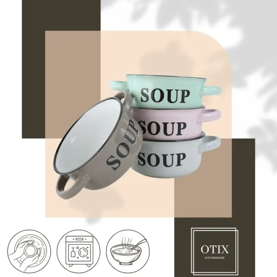 OTIX Soepkommen met Oor Set van 4 Schaaltjes 500ml Diverse Kleuren