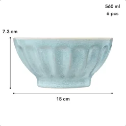 OTIX Soepkommen Zonder Oor Set van 6 Schaaltjes 560ml Licht Blauw Aardewerk ELM
