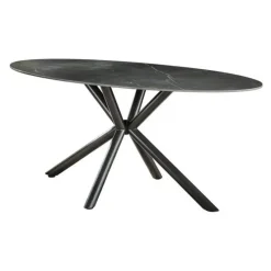 Ovale eettafel zwart Sophie industrieel 180x90 cm - Keramiek - Zwart