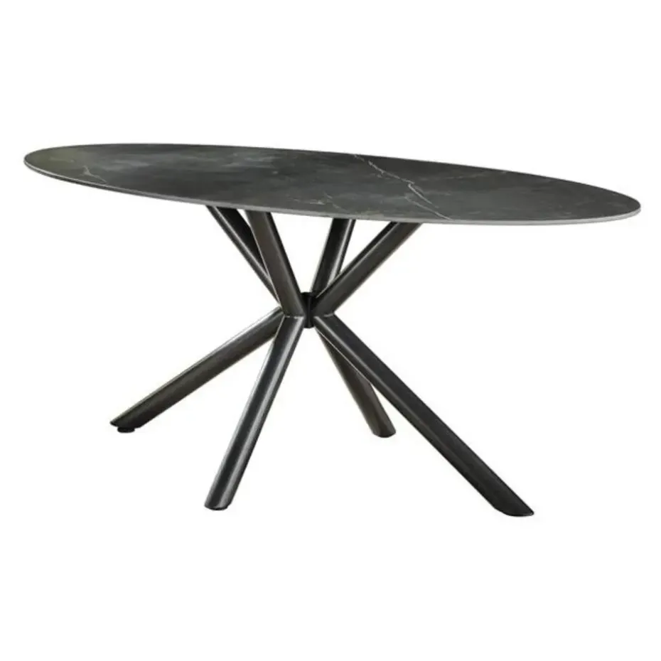 Ovale eettafel zwart Sophie industrieel 180x90 cm - Keramiek - Zwart