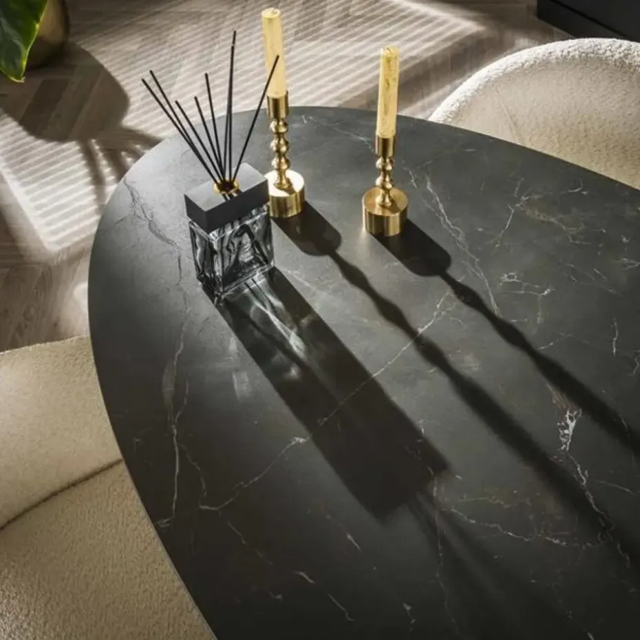Ovale eettafel zwart Sophie industrieel 180x90 cm - Keramiek - Zwart