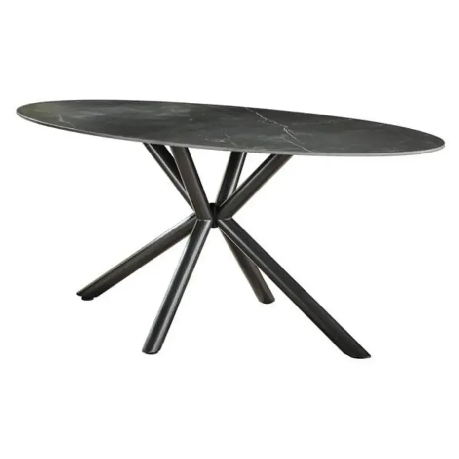 Ovale eettafel zwart Sophie industrieel 180x90 cm - Keramiek - Zwart