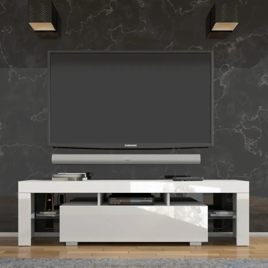 Panama TV-meubel 160 x 45 x 35 cm Glanzend witte fronten zonder verlichting