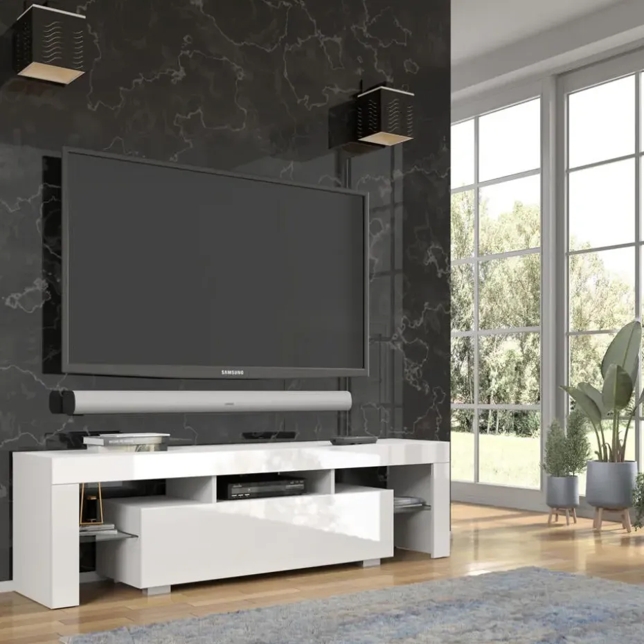 Panama TV-meubel 160 x 45 x 35 cm Glanzend witte fronten zonder verlichting