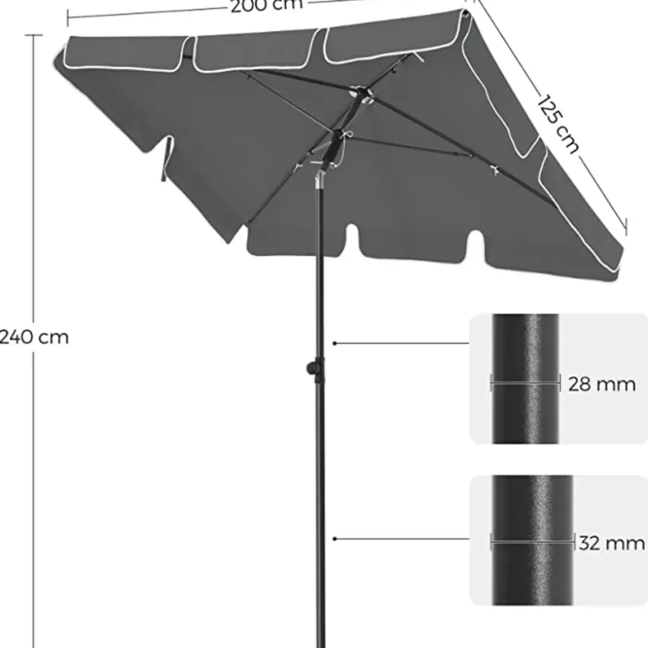 Parya Garden - rechthoekige parasol - Grijs - met Tas