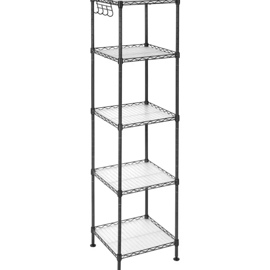 Parya Home - Badkamerrek 5 platen en haken zwart