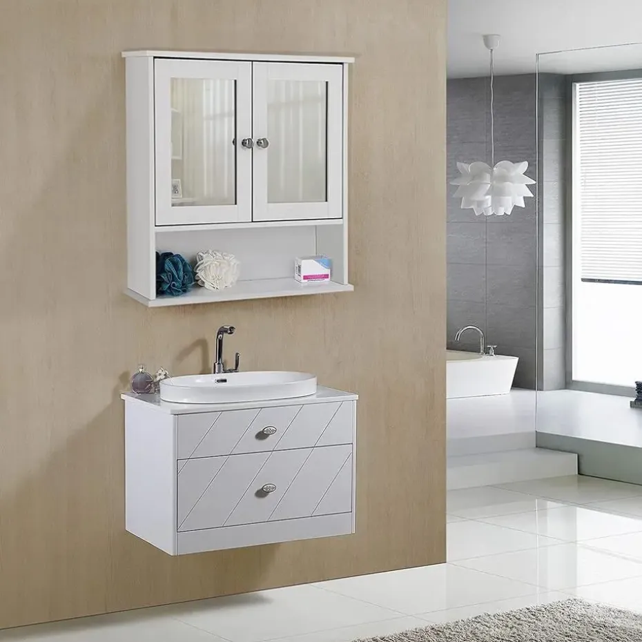 Parya Home - Spiegelkast - Badkamermeubel - 2 Deuren - 1 Plank - Hout - Wit