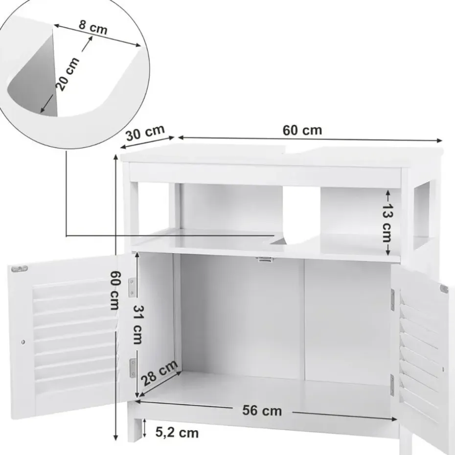 Parya Home - Wastafelonderkast -Badkamerkast - 2 Deuren - Wit