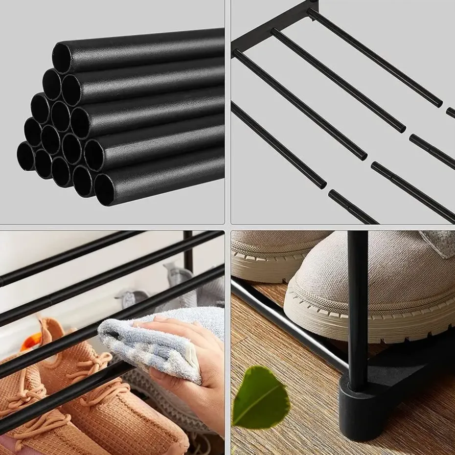 Parya Home schoenenrek met 3-lagen - metalen - zwart