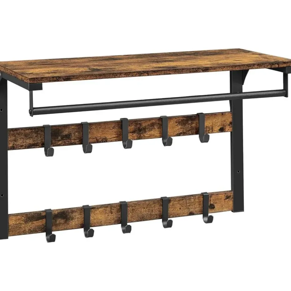 Parya Home Wandkapstok met Plank – wandplank met 10 haken
