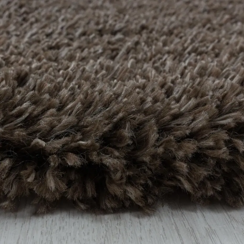 Pearl Soft Rond Hoogpolig Vloerkleed Bruin - 160 CM ROND