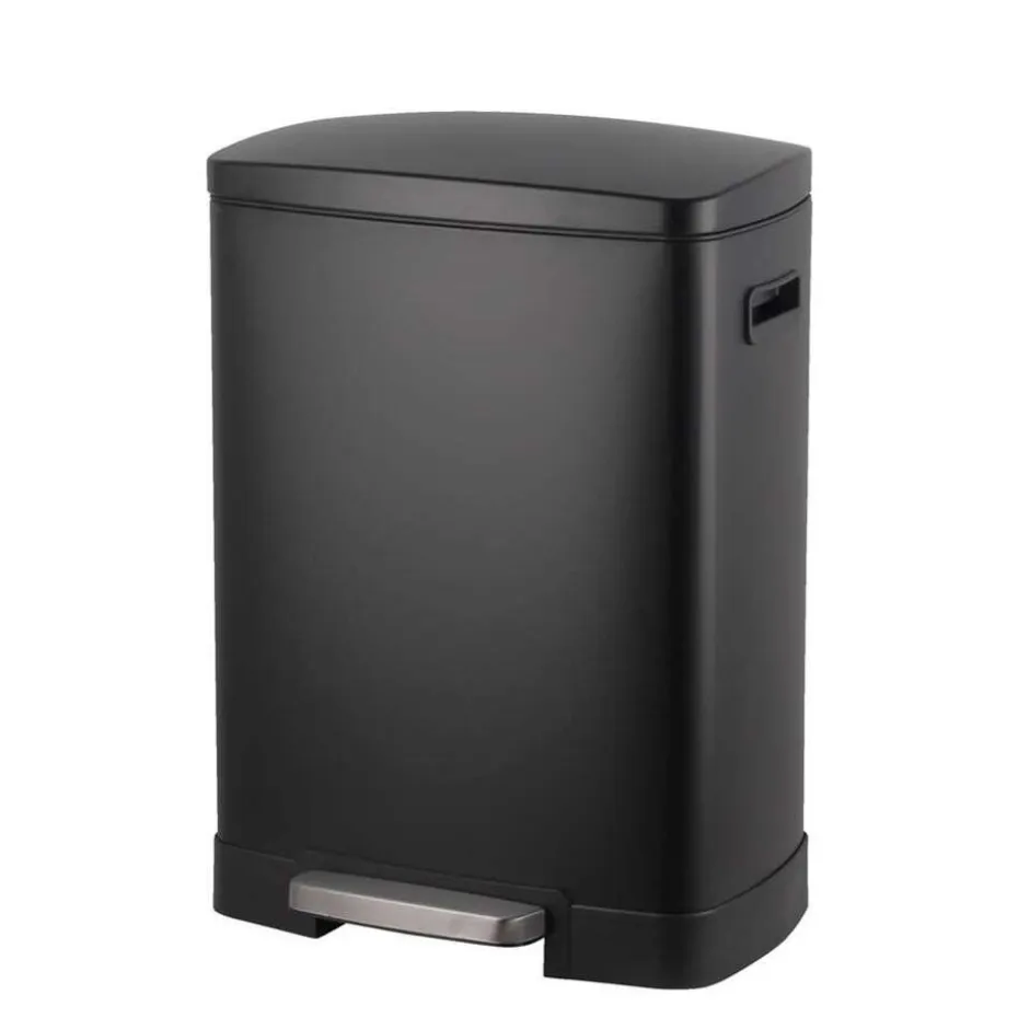 Pedaalemmer duo Paco - zwart metaal - 25 + 15 liter - 64,5 cm