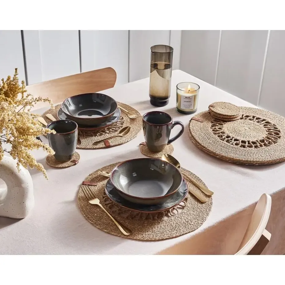 PEPPERBERRY - Set van 12 placemats en onderzetters - Natuurlijk - Jute