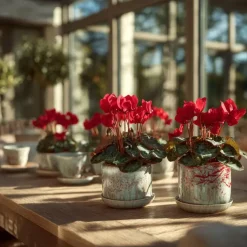 Perzisch cyclaam - Set van 6 - Cyclamen Winfall Scarlet - Hoogte 10-20cm - ⌀9cm