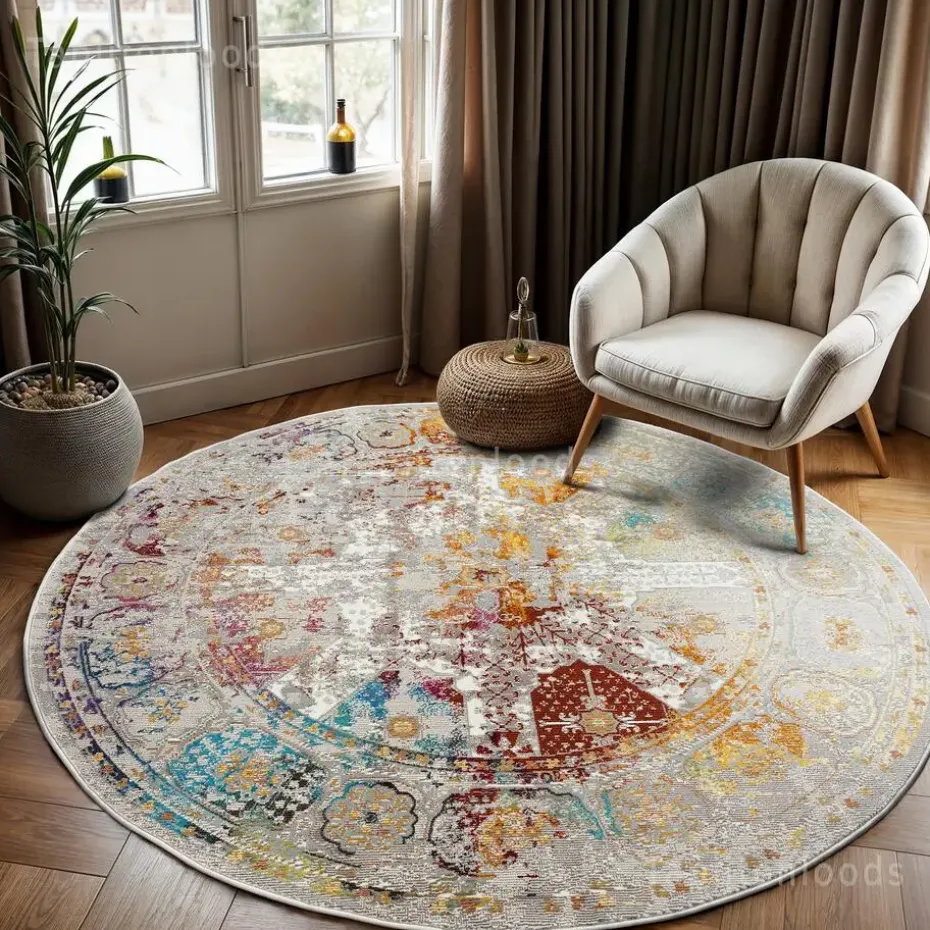 Picasso Feraghan Vintage Rond Vloerkleed Multi / Beige Laagpolig - 200 CM ROND