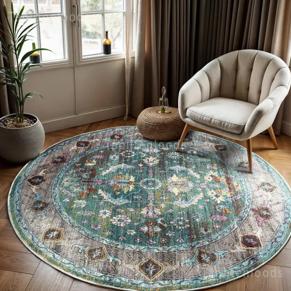 Picasso Pablo Vintage Rond Vloerkleed Groen / Multi Laagpolig - 300 CM ROND