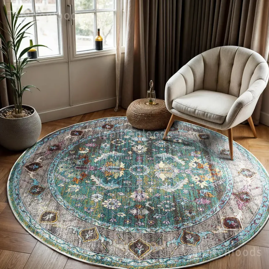 Picasso Pablo Vintage Rond Vloerkleed Groen / Multi Laagpolig - 160 CM ROND