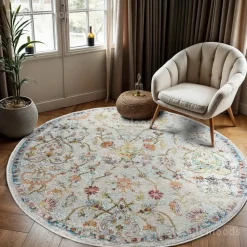 Picasso Sarough Vintage Rond Vloerkleed Creme / Beige Laagpolig - 133 CM ROND