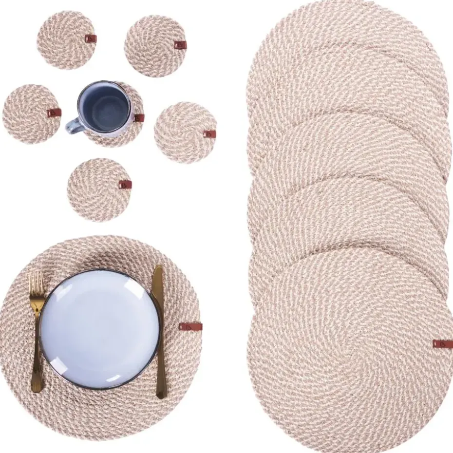 PIPTURUS - Set van 12 placemats en onderzetters - Natuurlijk - Jute