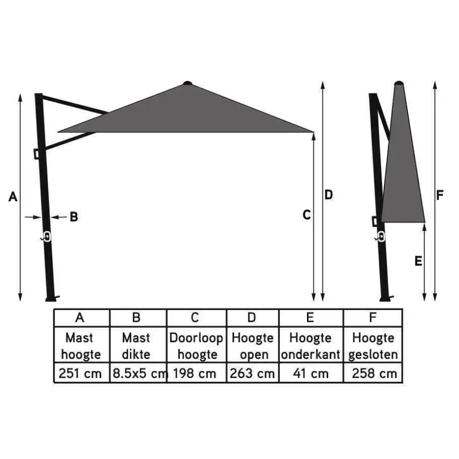 Platinum Challenger T2 zweefparasol premium - 3,5x2,6 m. - Champagne teak