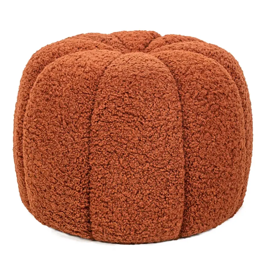 Poef met terracotta krullen en houten basis