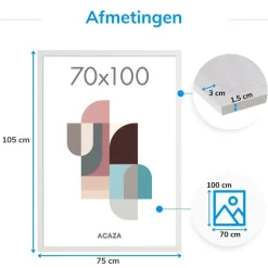 Poster Lijst - grote Kader - 70 x 100 cm - MDF Hout - witte Rand