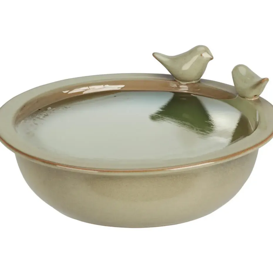 Pro Garden Vogelbad/voederschaal - saliegroen - keramiek -D24 x H10 cm