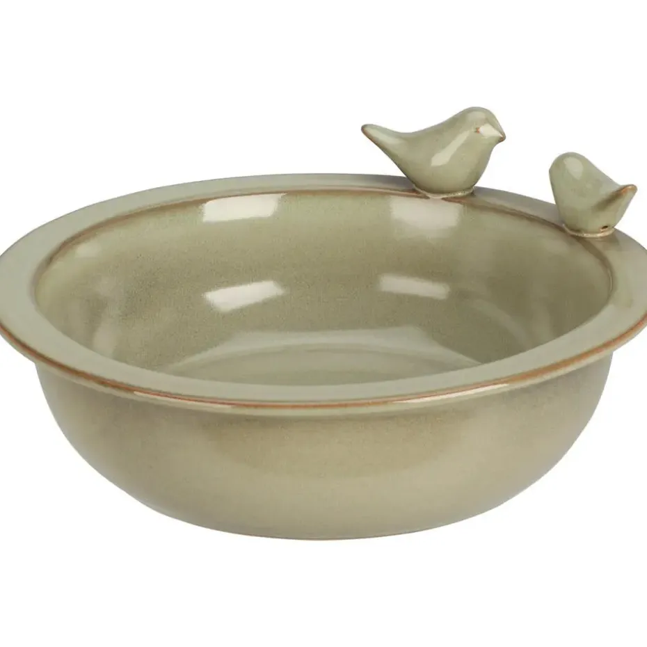 Pro Garden Vogelbad/voederschaal - saliegroen - keramiek -D24 x H10 cm
