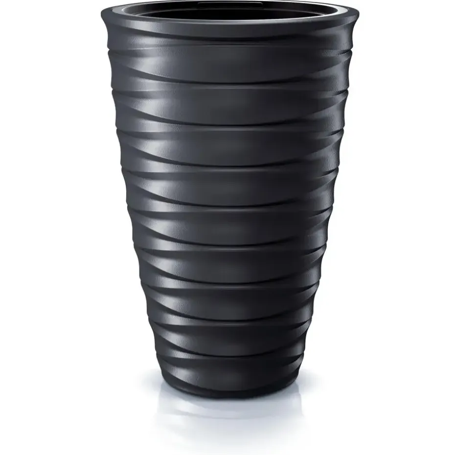 Prosperplast Plantenpot Design Waves - kunststof - antraciet - D38 cm